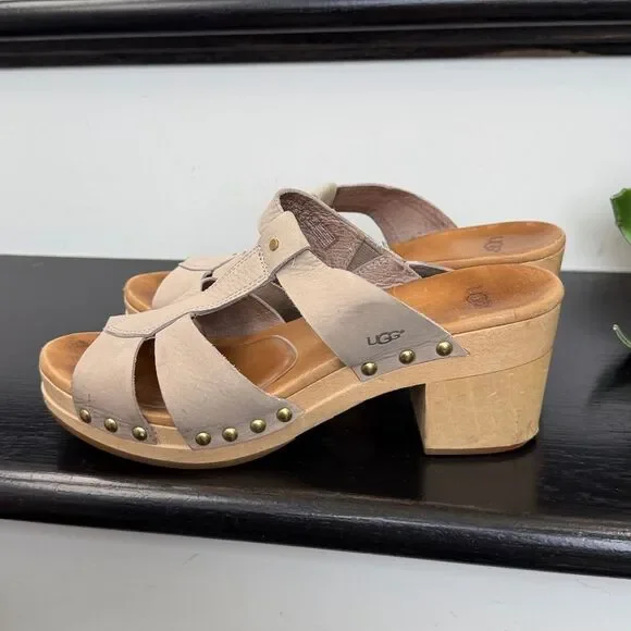 UGG Jennie Wedge Heels Sandals Soft Tan like new women’s 8 - Picture 5 of 8